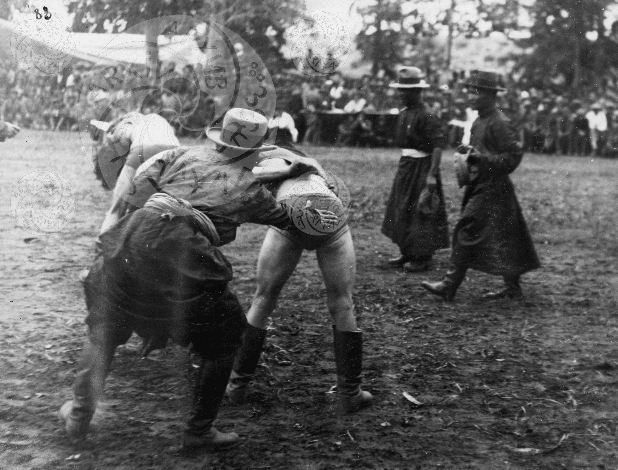 Photo 12. Khuresh wrestling during the celebrations of the 15th anniversary of the TPR on the fairgrounds. 1936.
